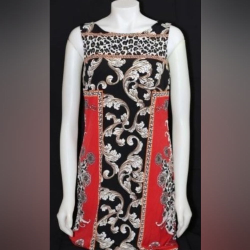 AGB Black & Red Printed Sleeveless Shift Dress